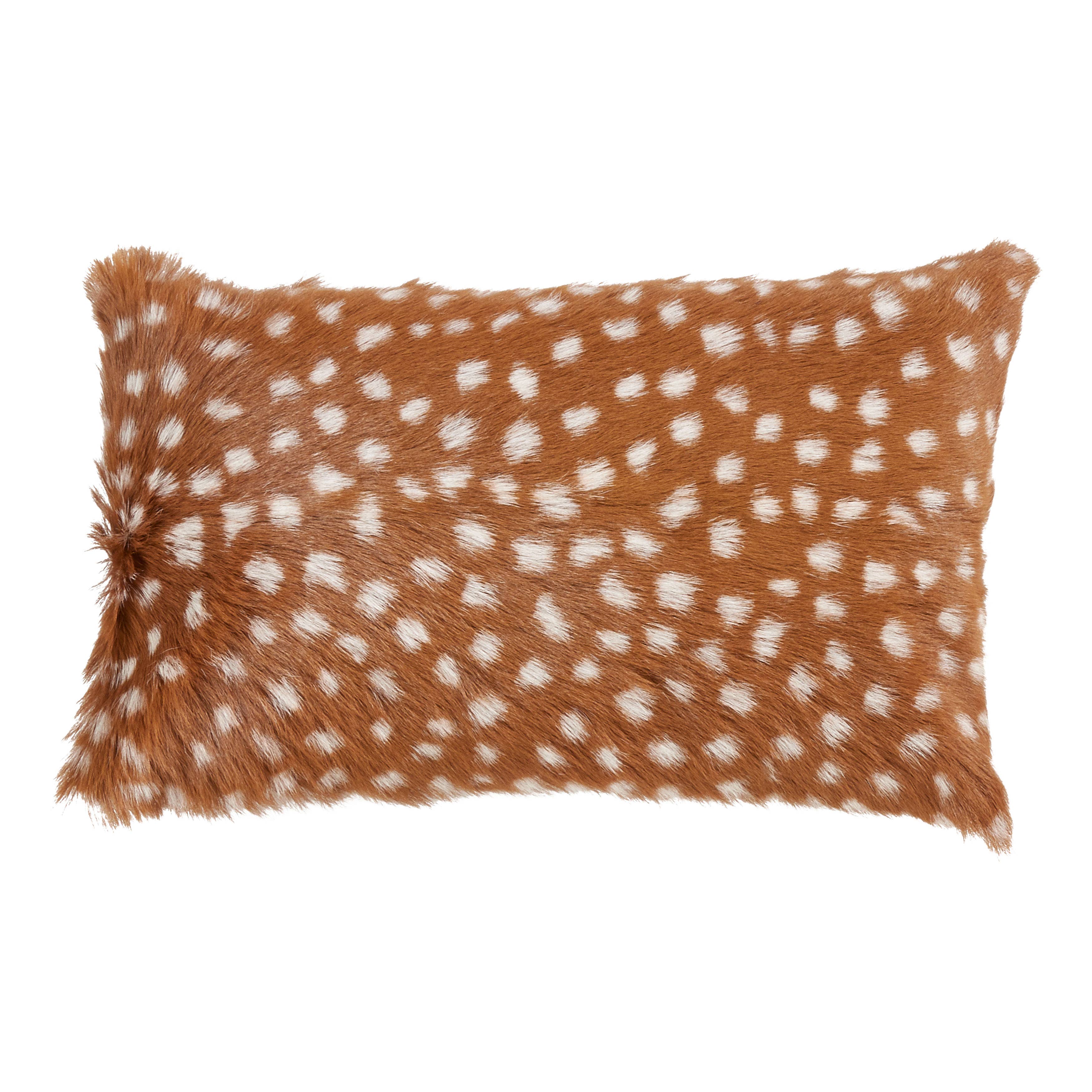 Deer Spot Goat Fur Pillow: Brown / Polyester Insert / 12"x20"