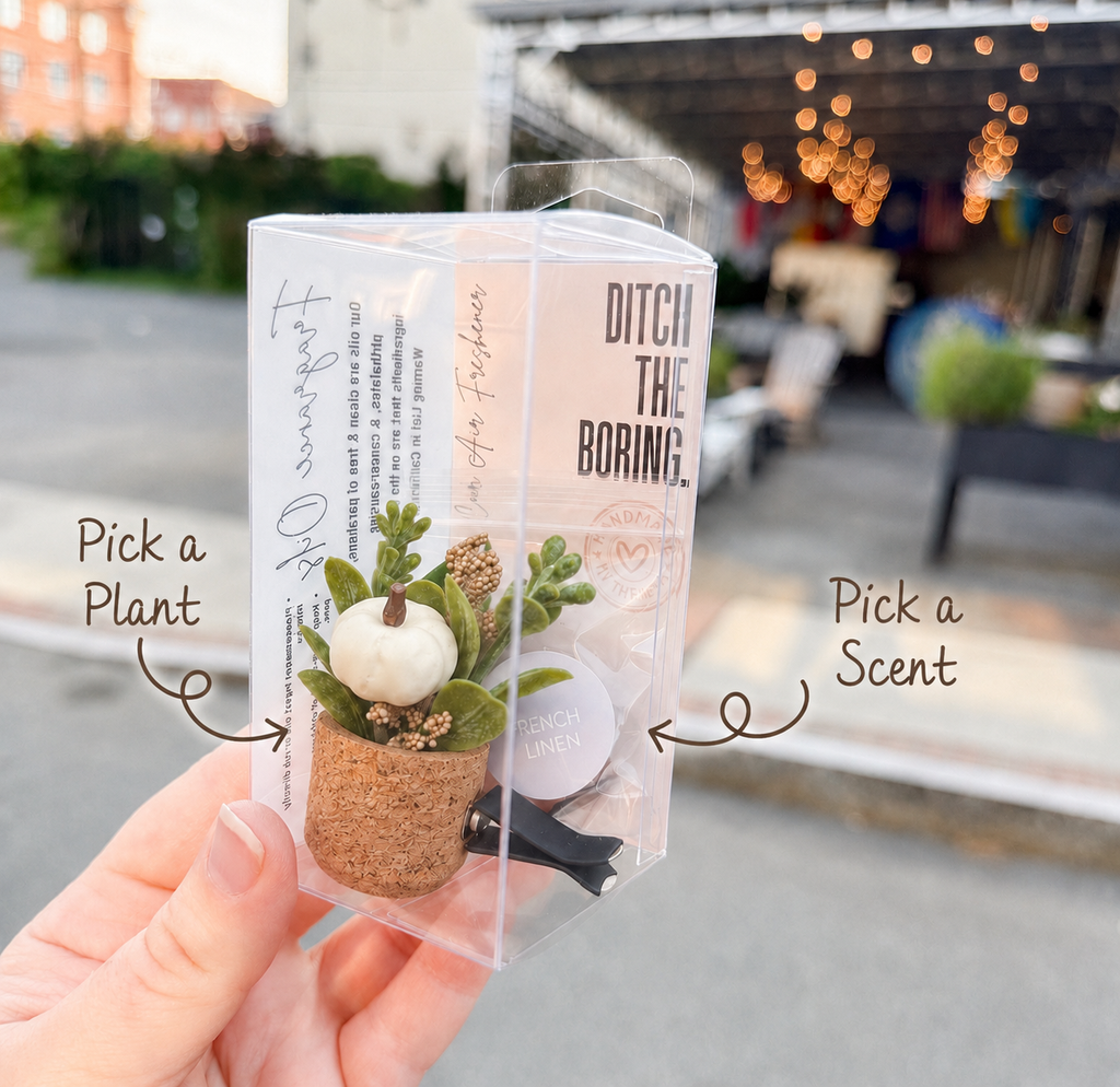White Pumpkin Plant Vent Clip Car Air Freshener Reusable: Fall Fragrance - Random Bestseller
