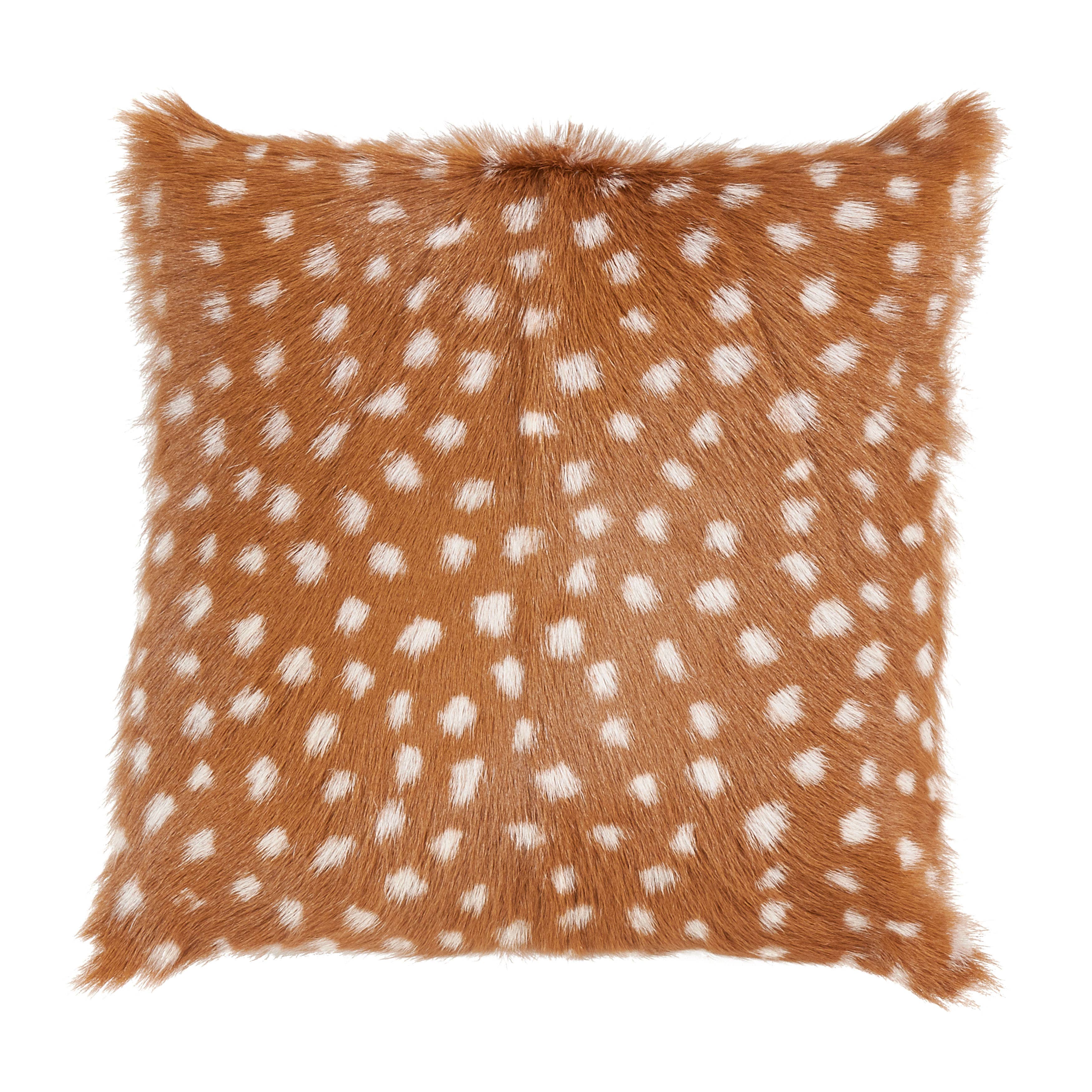 Deer Spot Goat Fur Pillow: Brown / Polyester Insert / 12"x20"
