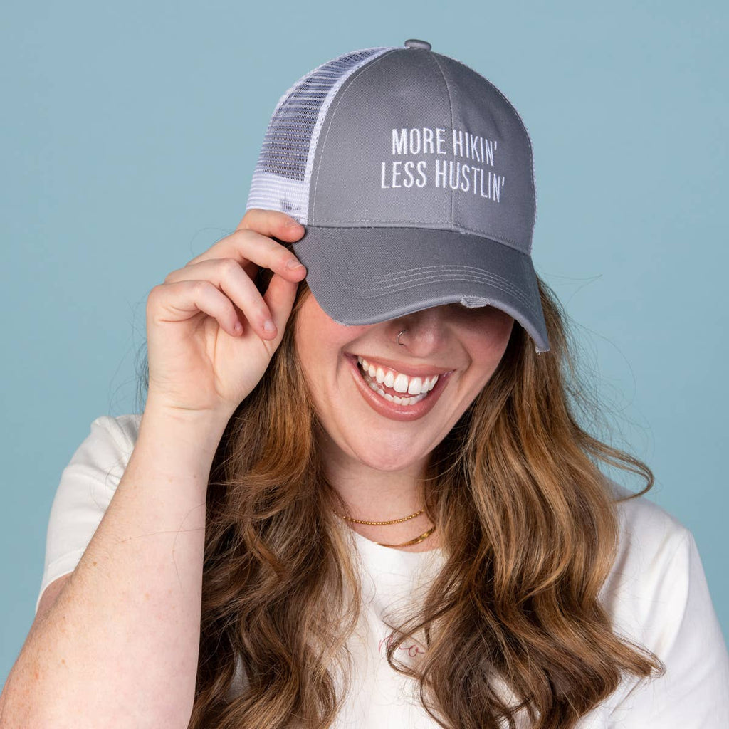 SALE Cotton 10" Gray More Hikin' Less Hustlin' Baseball Hat