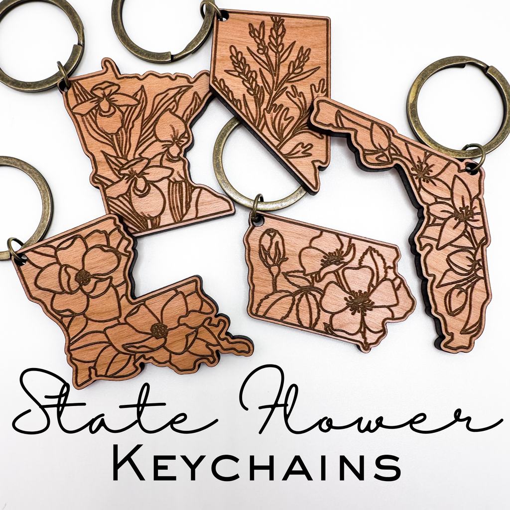 State Flower Keychains | Wood Engraved State Flower : Idaho