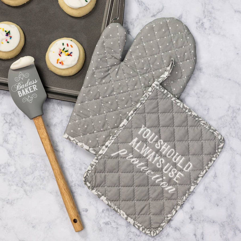 SALE Protection Pot Holder & Oven Mitt S/2: Gray / 100% Cotton