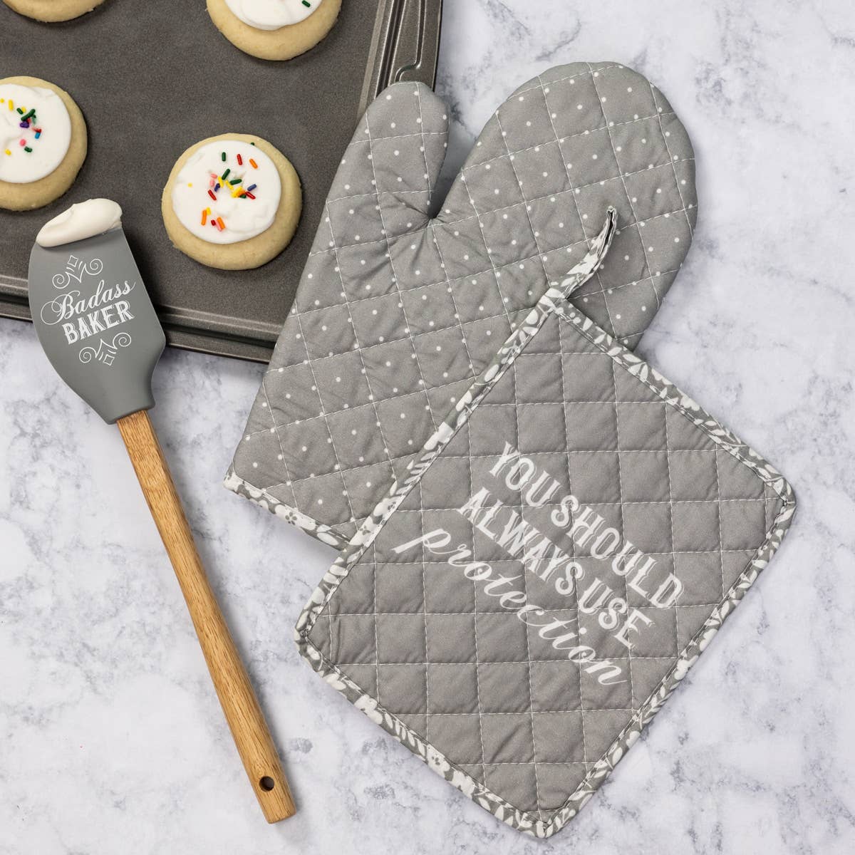 SALE Protection Pot Holder & Oven Mitt S/2: Gray / 100% Cotton