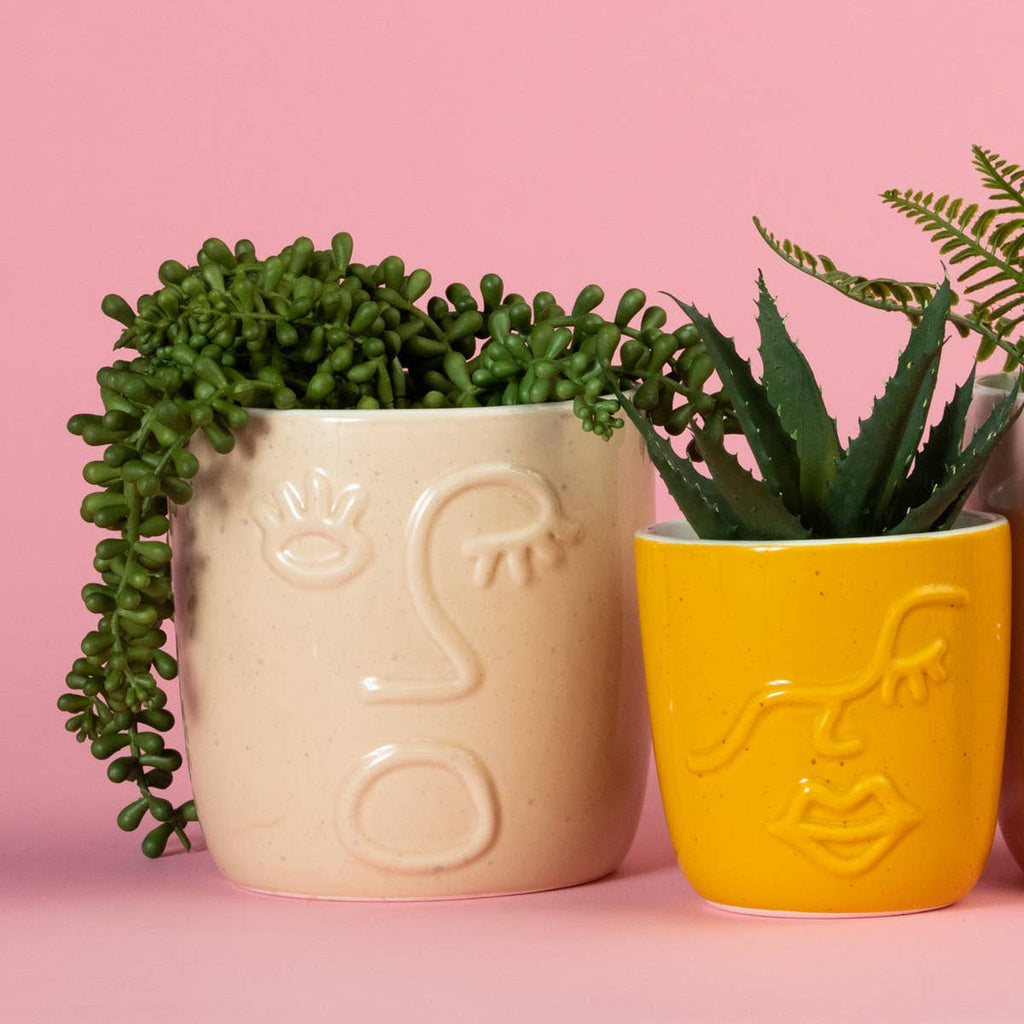 SALE Ceramic 6" Pink Neutral Face Planter