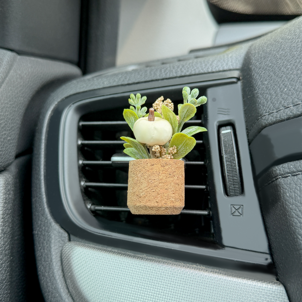 White Pumpkin Plant Vent Clip Car Air Freshener Reusable: Fall Fragrance - Random Bestseller