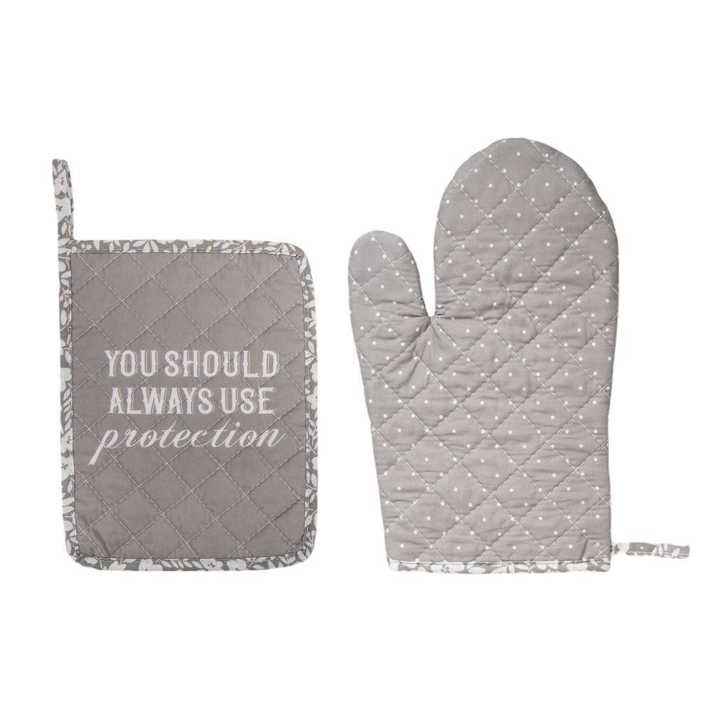 SALE Protection Pot Holder & Oven Mitt S/2: Gray / 100% Cotton