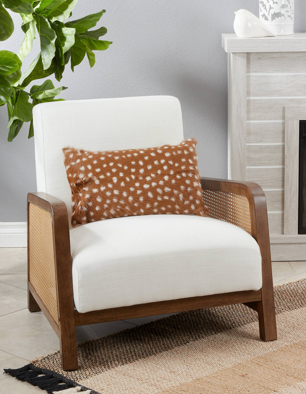 Deer Spot Goat Fur Pillow: Brown / Polyester Insert / 12"x20"