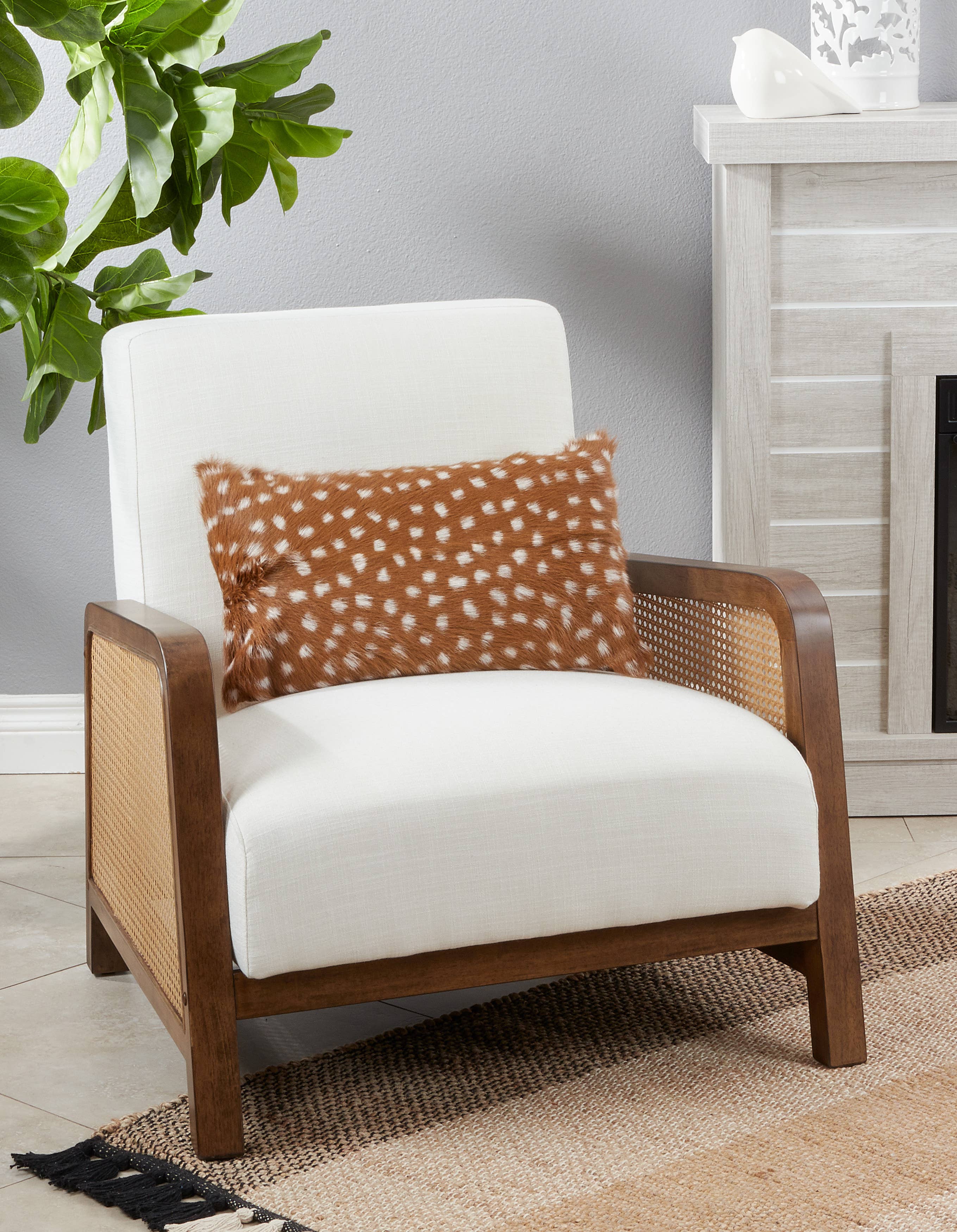 Deer Spot Goat Fur Pillow: Brown / Polyester Insert / 12"x20"