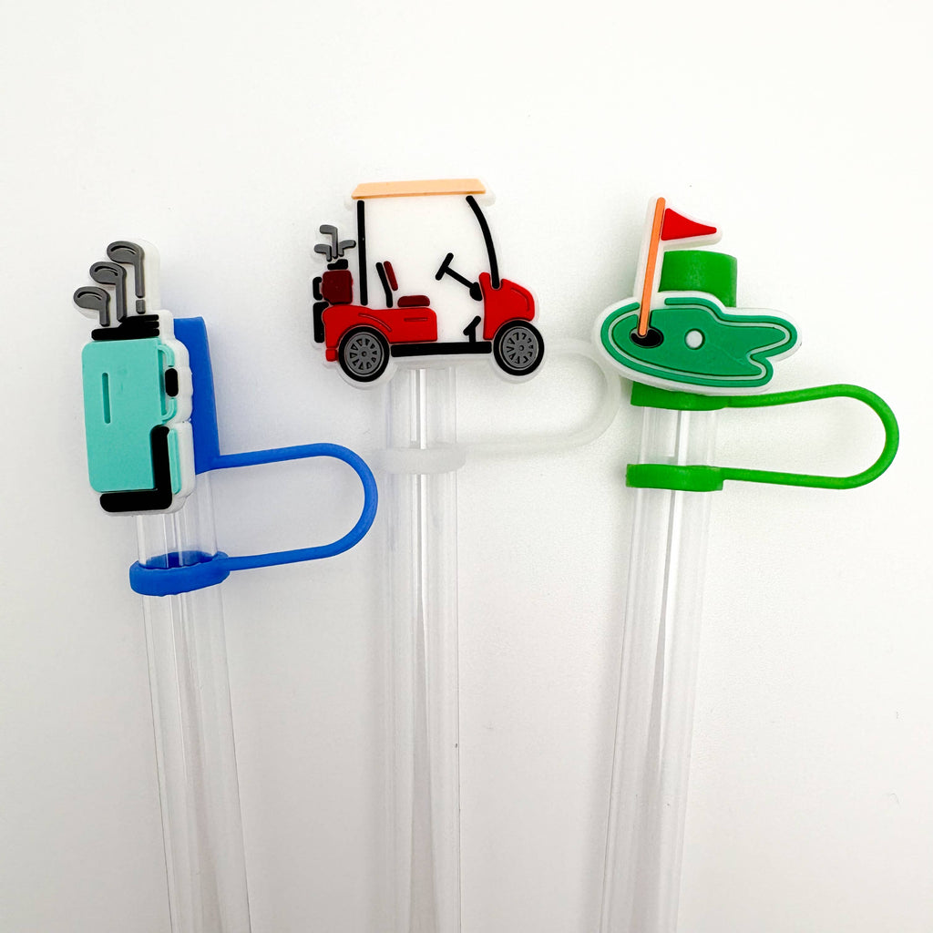 Straw Topper 3 pack - Golf Cart, Golf Clubs, Hole in One 