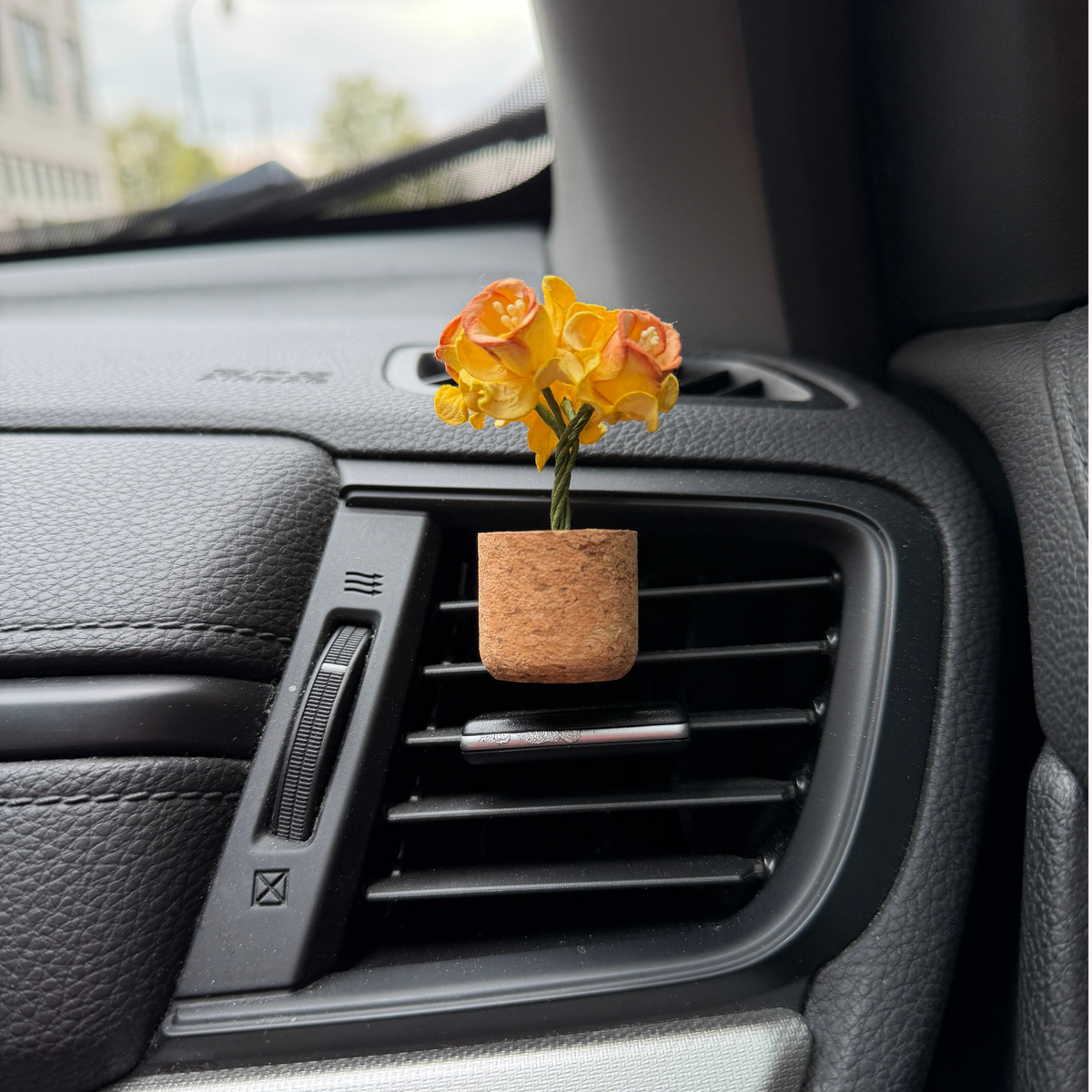 Whimsical Daffodil Vent Clip Car Air Freshener Reusable: Vanilla Bean Cupcake