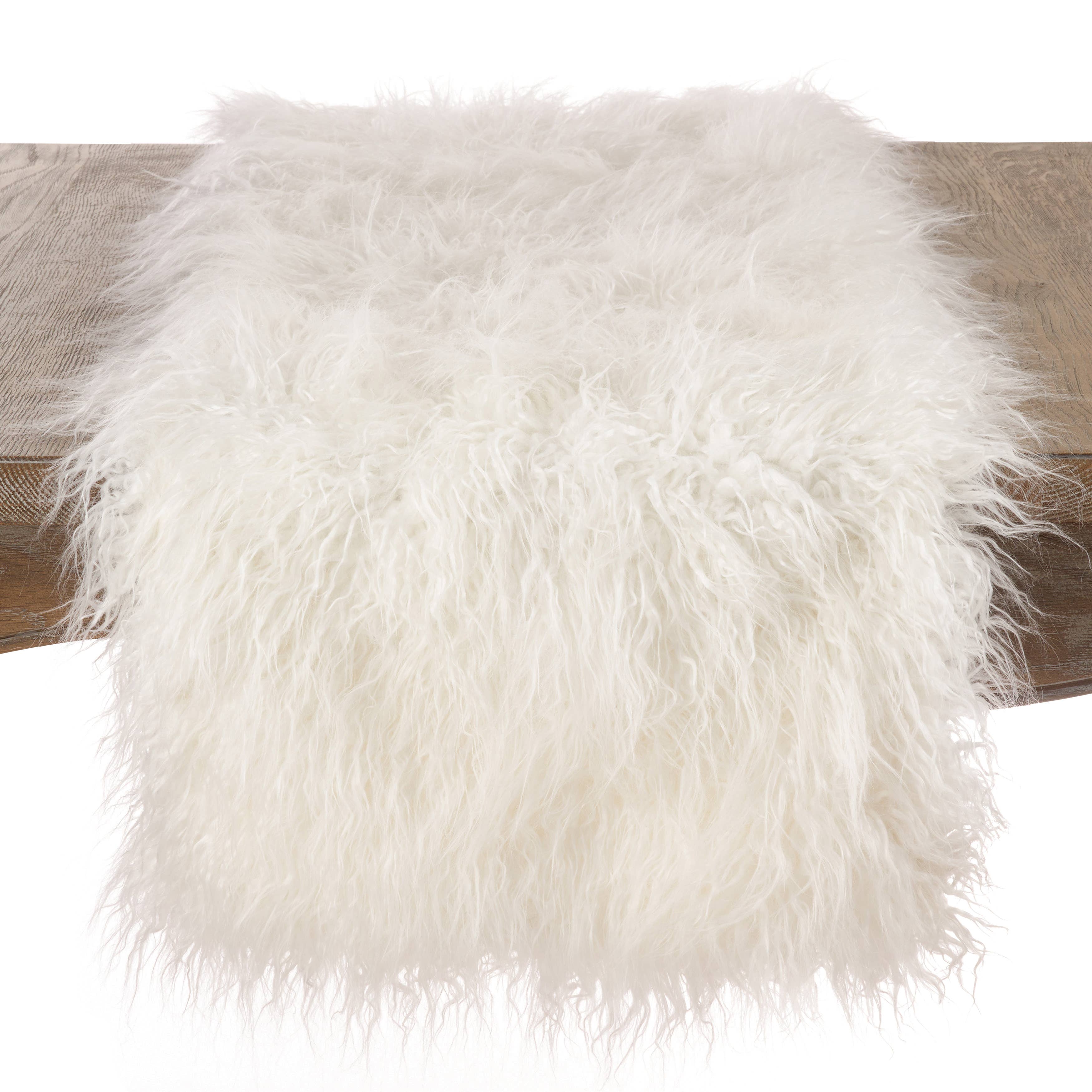 Faux Mongolian Fur Runner: Ivory / 16"x90"