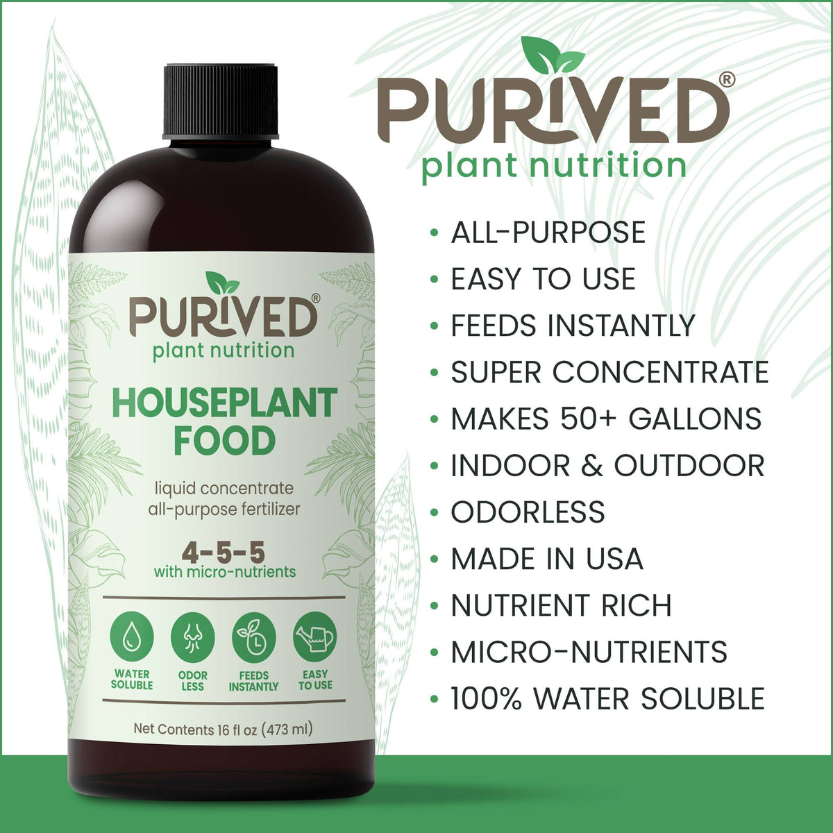 Purived Houseplant Food – 16fl oz of Concentrated Fertilizer