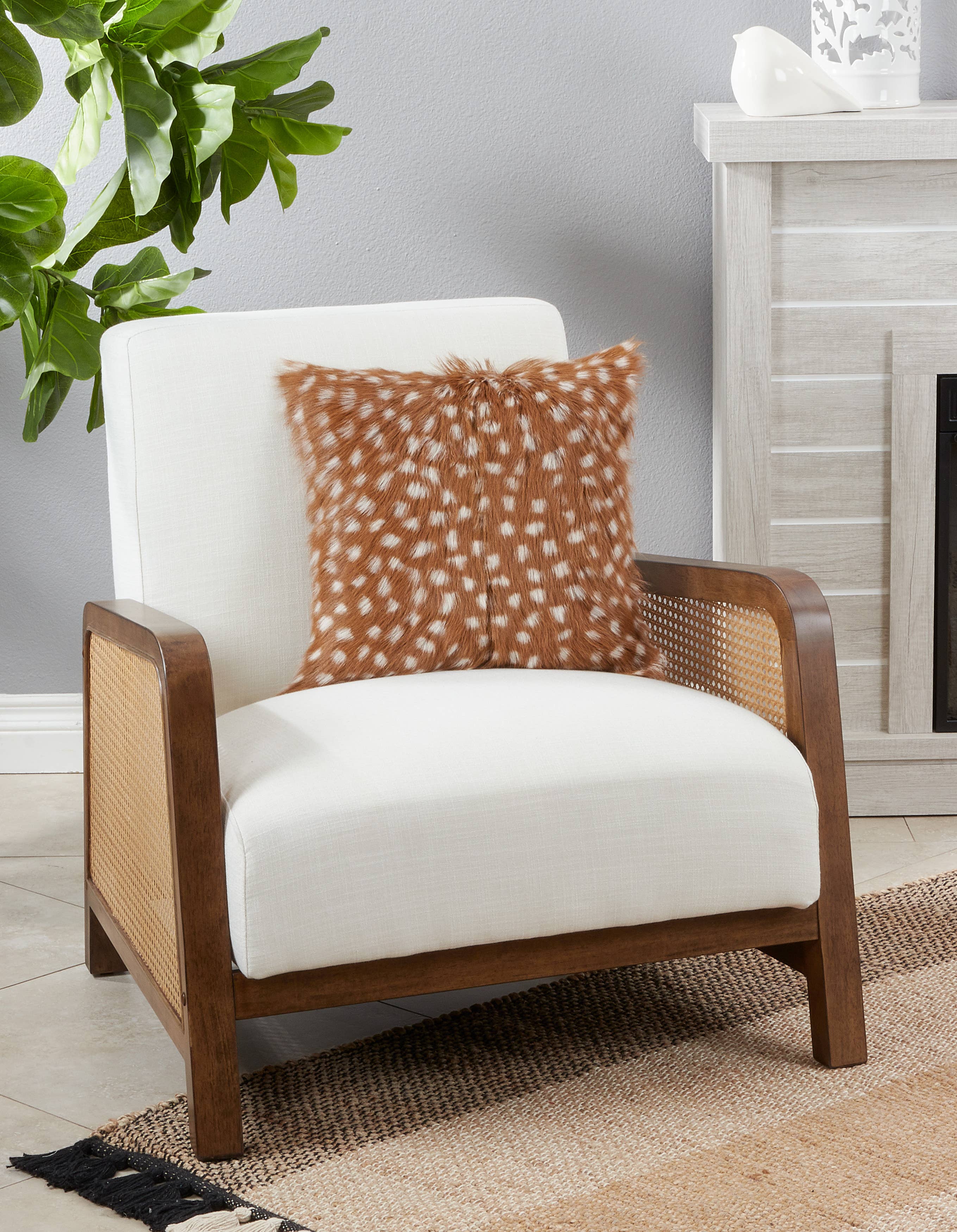 Deer Spot Goat Fur Pillow: Brown / Polyester Insert / 12"x20"
