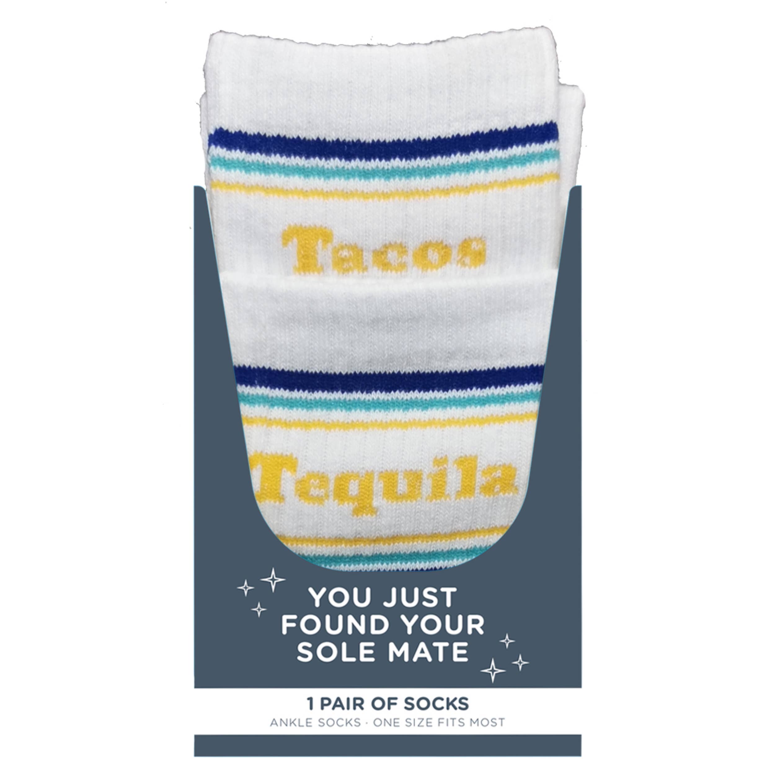 SALE Cotton 7.1" White Taco and Tequila Socks
