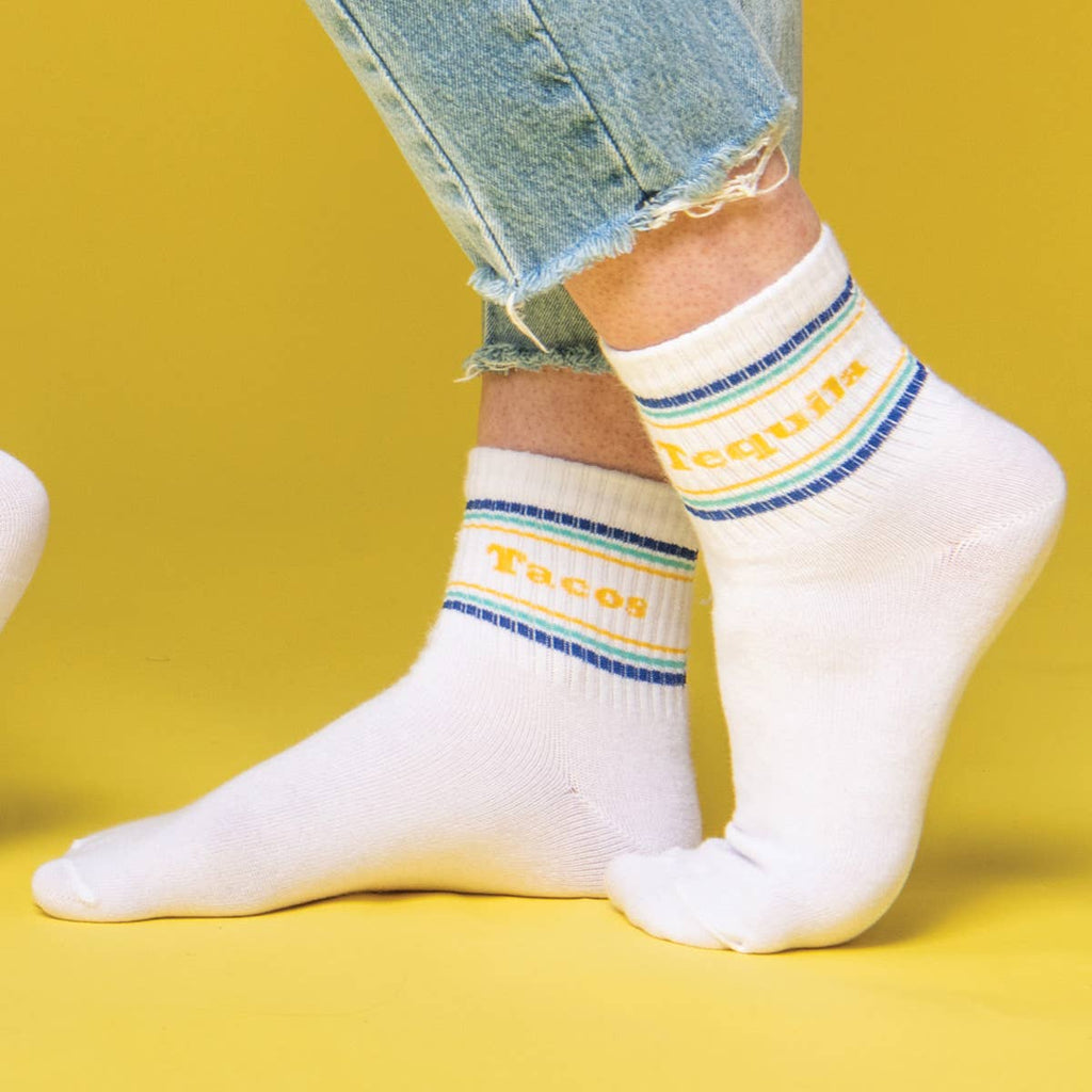 SALE Cotton 7.1" White Taco and Tequila Socks